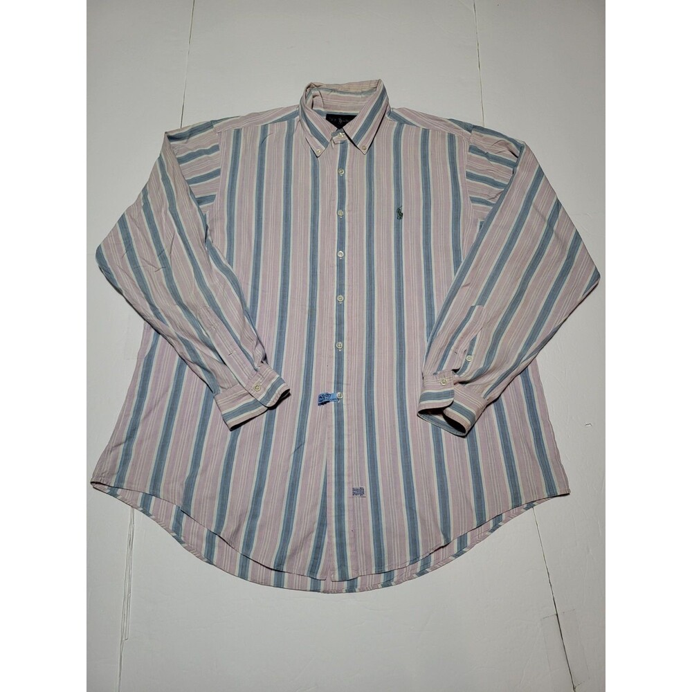(#L8) Vintage Ralph Lauren Pink Blue  Striped Button Down Shirt SZ Men's XL